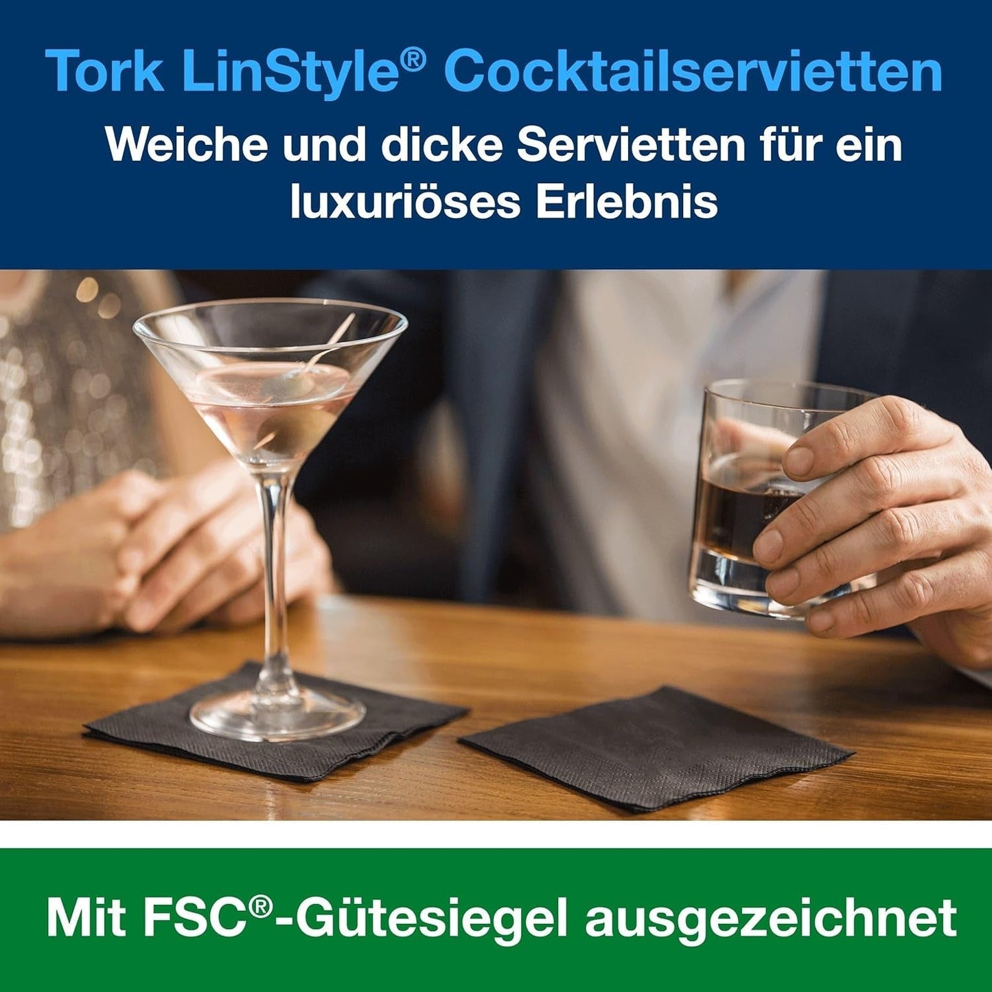 Tork Linstyle 509542 sorte cocktailservietter, 1/4 fold, 1 lag, 23,8 x 23,8 cm, 1 x 100 servietter