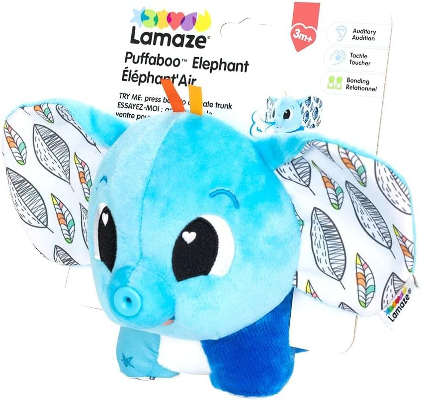 LAMAZE Elephant Puffaboo, nyfødt legetøj, sanselegetøj til baby, gave til nybagte forældre, udviklingslegetøj til 3 måneder drenge og piger, L27467 Babylegetøj Naty Shop