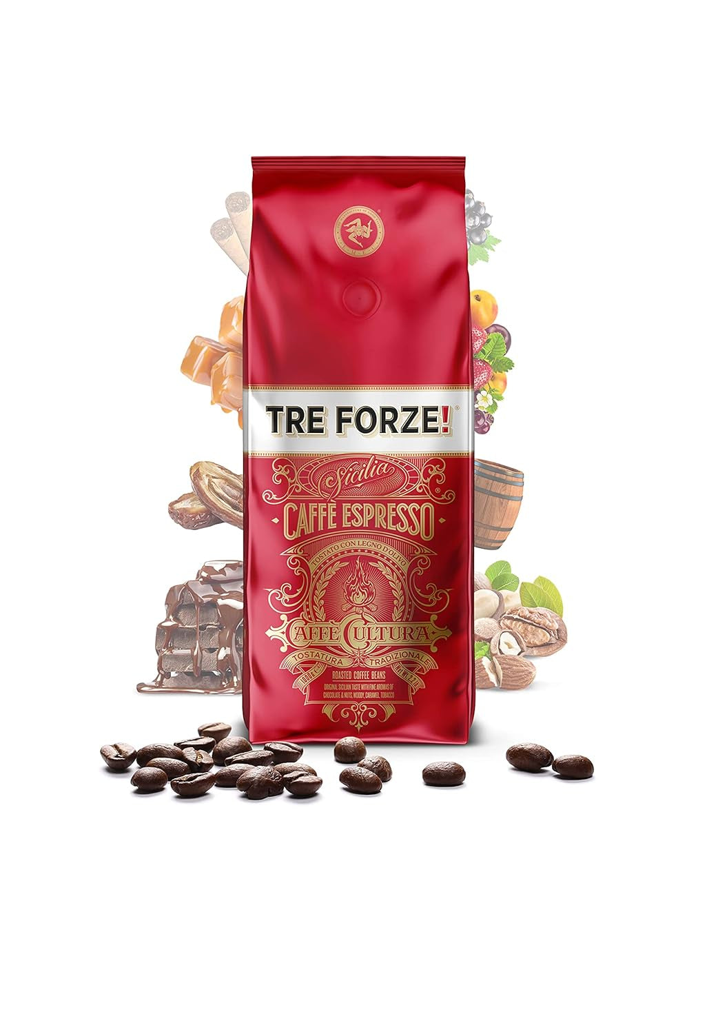 Espresso Caffè - Espressobønner - Brændt traditionelt over oliventræbål, håndlavet på Sicilien - Premium kaffebønner 250 g til fuldautomatiske kaffemaskiner og portafiltermaskiner