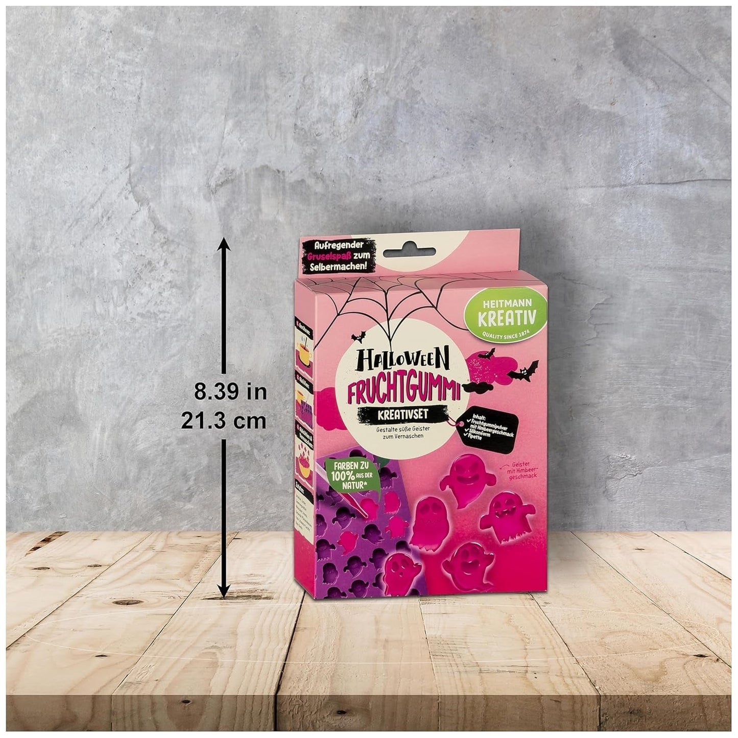 HEITMANN KREATIV - Kreativt Halloween-frugttyggegummisæt - Plantebaserede pulverfarvestoffer - Pink - DIY Ghost Shape Frugttyggegummi med hindbærsmag
