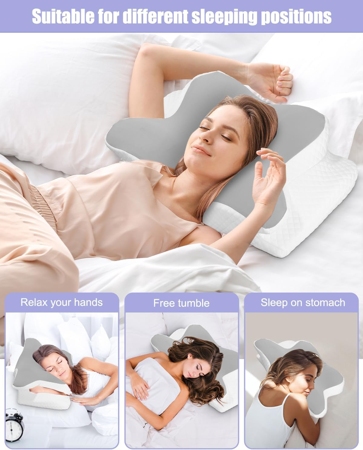 Nakkepude, Sidestøttepude, Memory Foam Pude, Ortopædisk Pude, Ergonomisk Nakkestøttepude til optimal støtte Ryg- og mavesidestøttepude (62 X 41 X 13CM) Cervikal ortopædiske puder Naty Shop