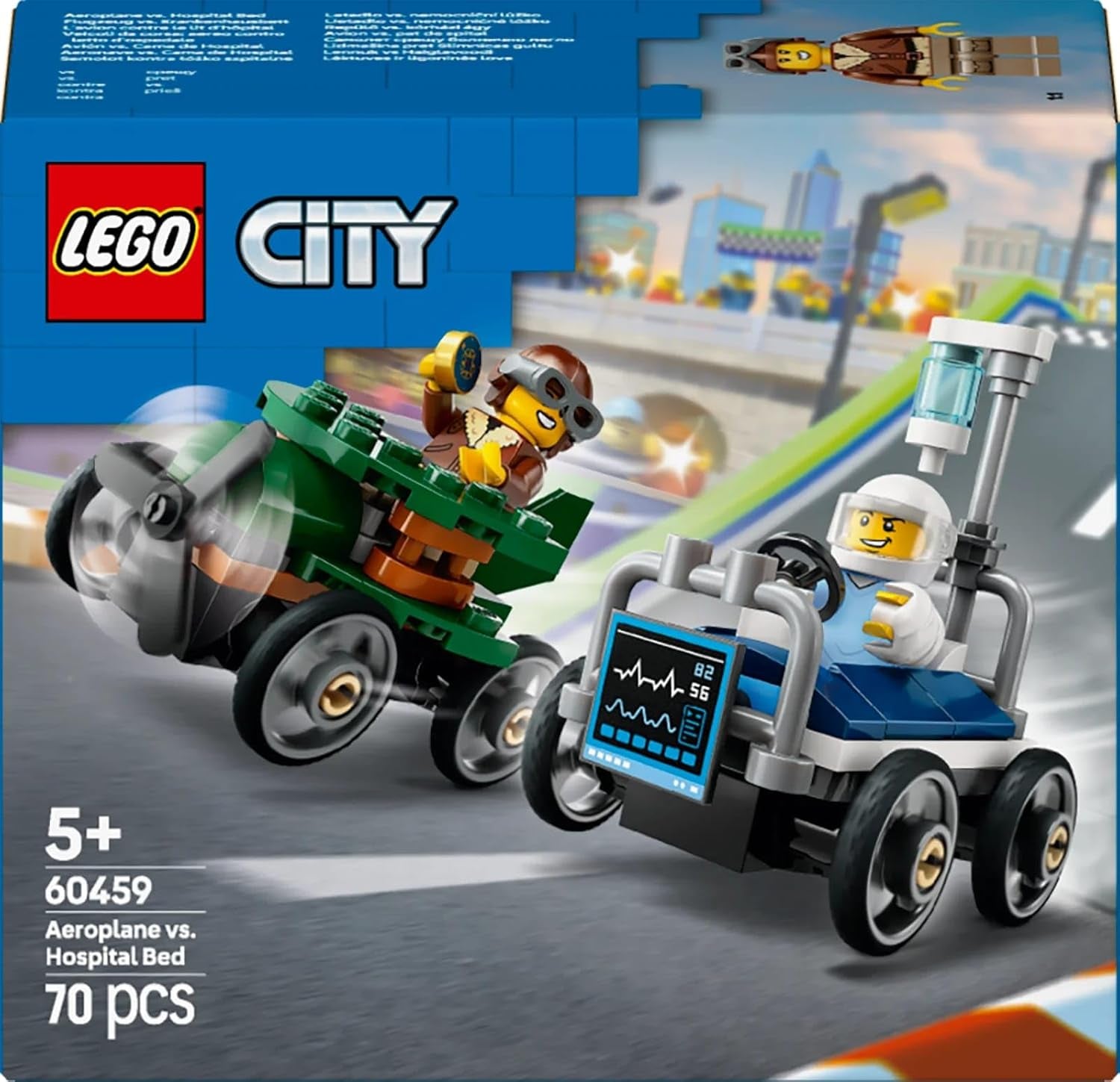LEGO City Airplane vs. Hospitalsseng Racerbilsæt - Sæbekasselegetøj til drenge og piger fra 5 år - Byggesæt med 2 minifigurer - Fødselsdags- og feriegave 60459 Byggesæt Besuche den LEGO-Store