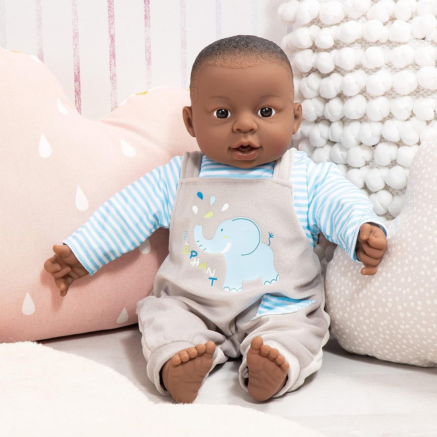 Bayer Design 94001AH interaktiv babydukke, dreng, taler, blød krop, 40 cm, mørkt læder, blå
