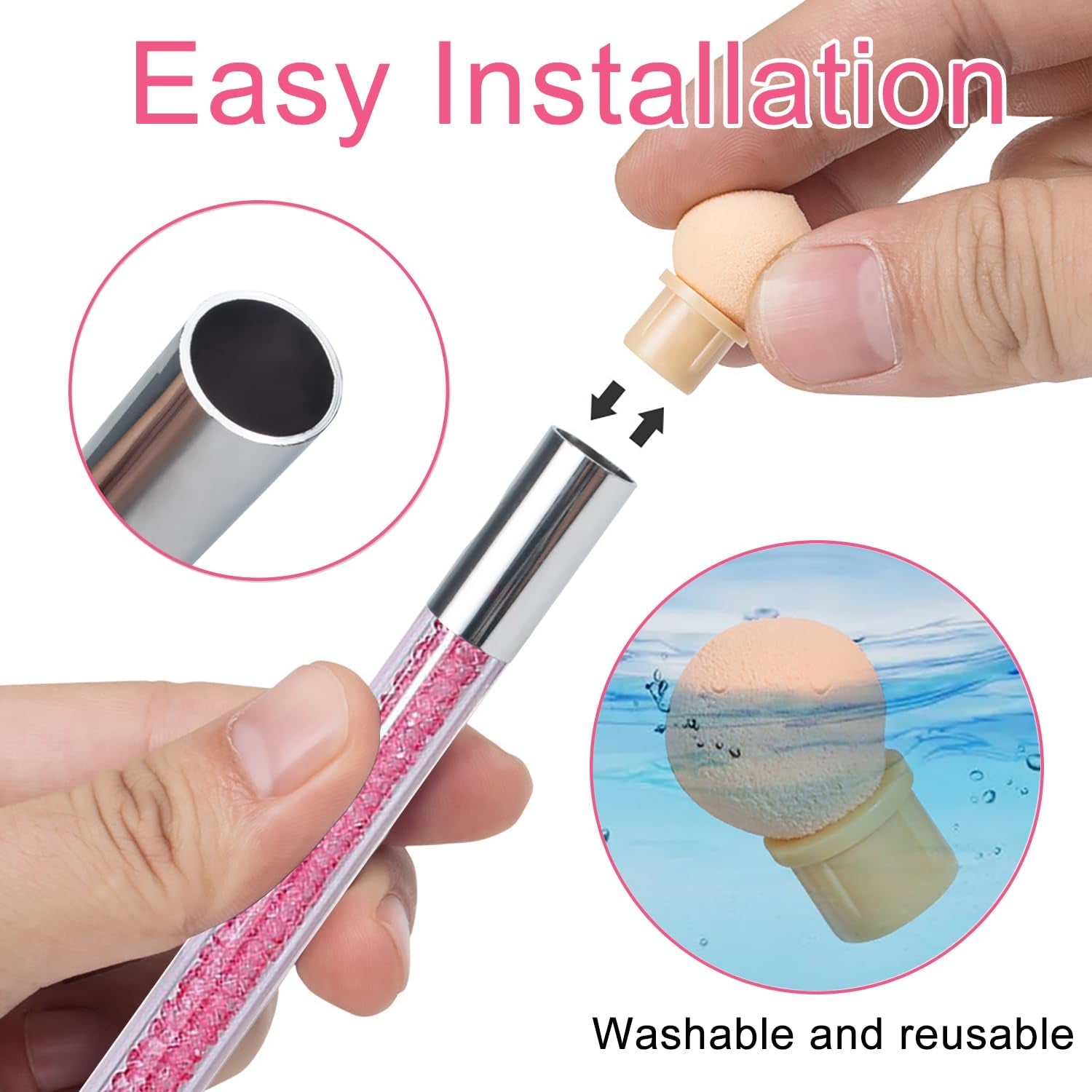 2 Stück Nail Art Rendering-Werkzeuge Doppelter Kopf, Sponge Brush Applicator Inkl 8 Ersatzköpfe, Nail Art Schwamm Und Tupfpinsel(Weiß, Rosa)