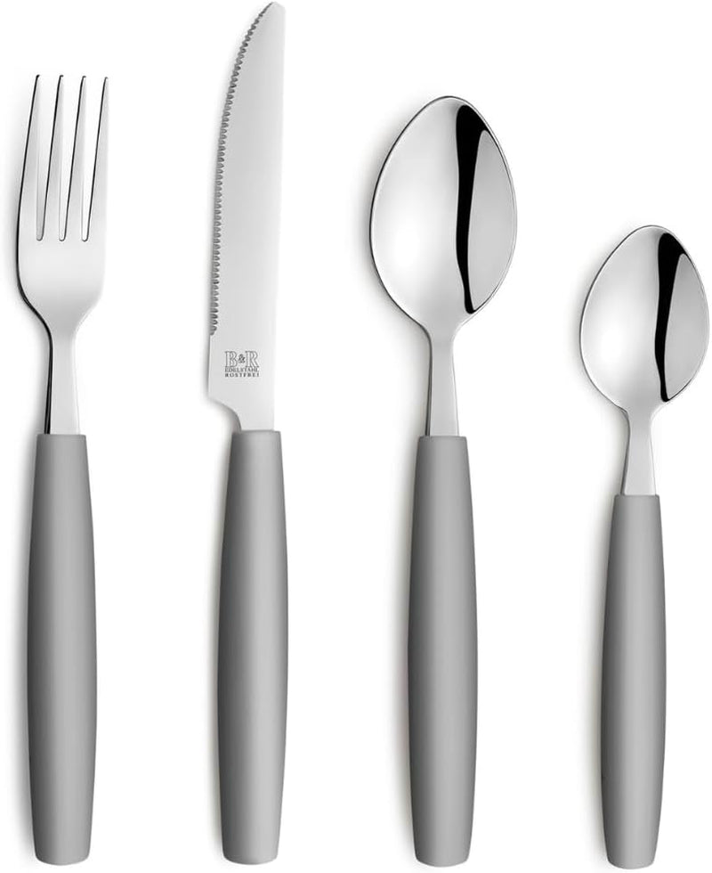 Beckmann & Rommerskirchen 2515 VALOA Besteck sæt 4 personer | 16-Teilig | Olie | Spülmaschinenfest | Hochglanzpoliert | Essbesteck: 4X Messer, Gabel, Esslöffel, Kaffeelöffel Kitchen Naty Shop Grau