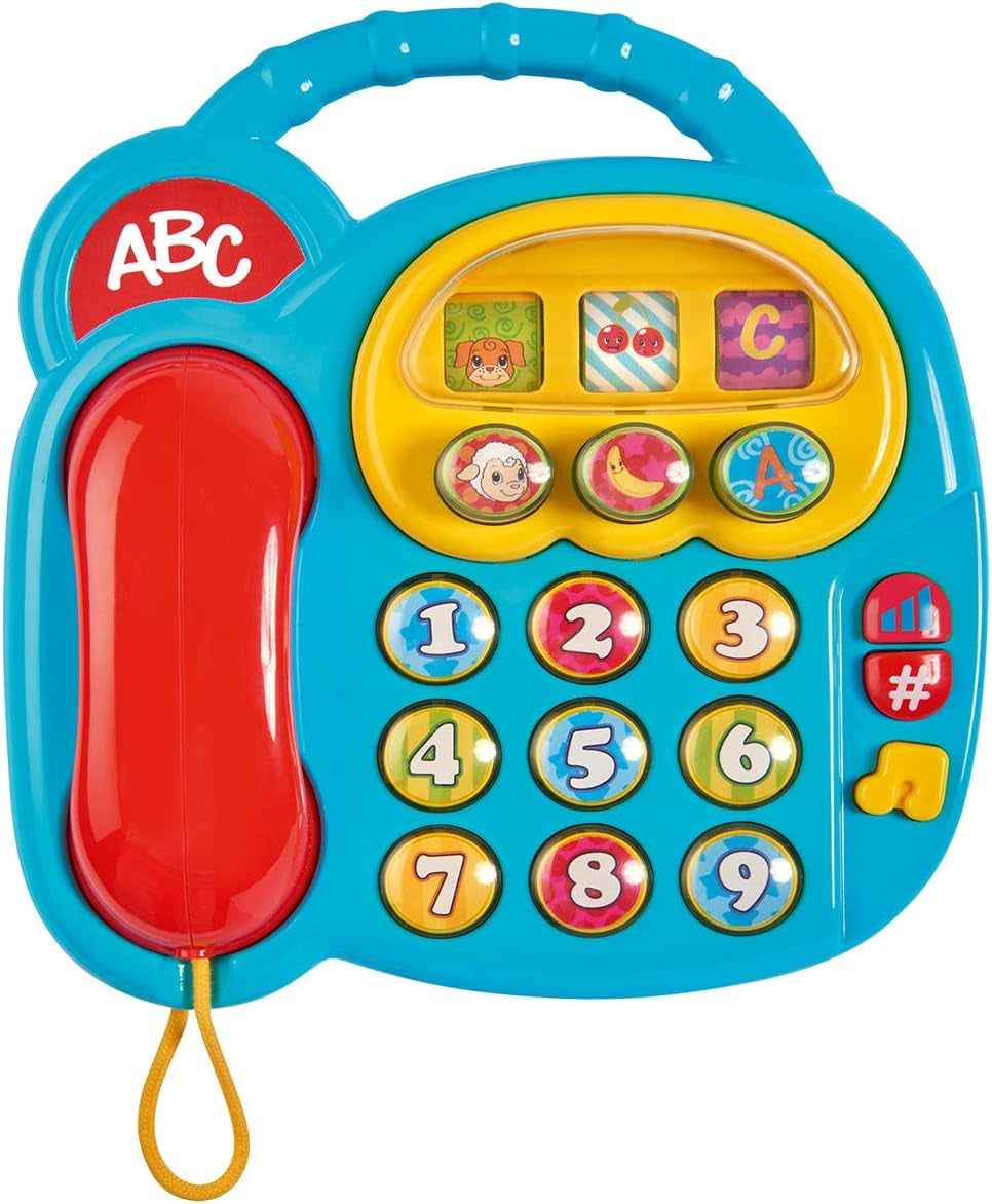 Simba 104010016 - ABC farvetelefon, babylegetøj, roterende billedskærm, sang, legetelefon, læringstelefon, med forskellige lyde, 20 cm, motoriske færdigheder, til småbørn, fra 6 måneder Babylegetøj Naty Shop