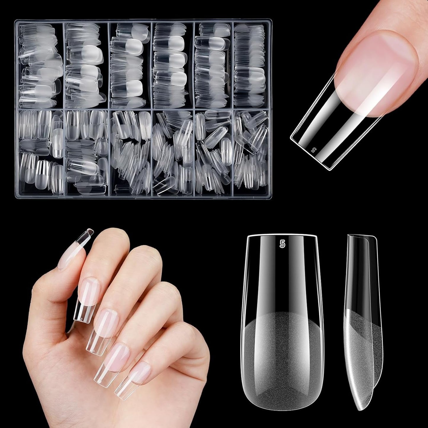 Korte kunstige negle 500 stk. Soft Gel Full Cover Neglespidser Til Gelnegle 12 Størrelser Forpolerede neglespidser Til Gelnegle Korte kunstige negle Kistenegleforlængelser med æske