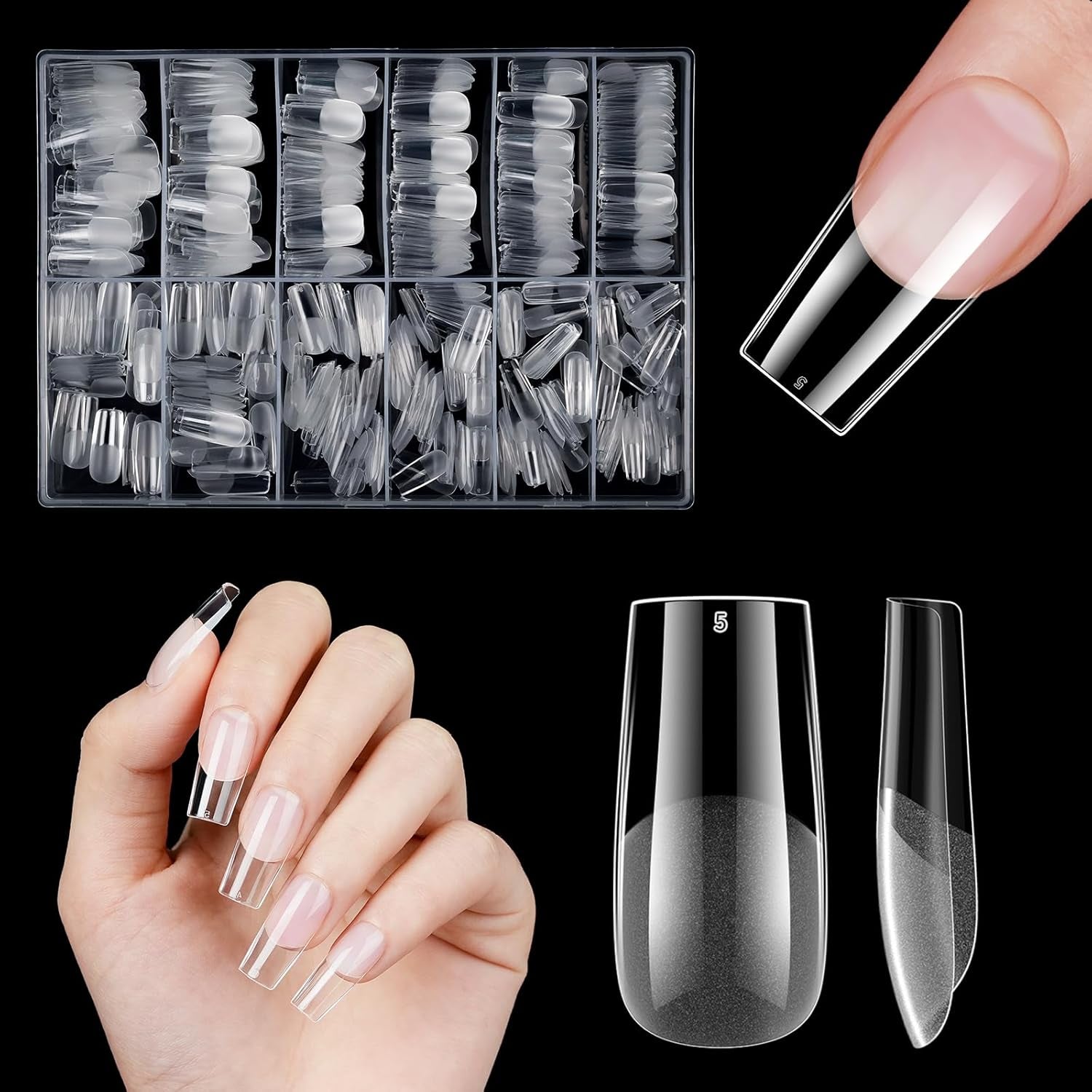 Korte kunstige negle 500 stk. Soft Gel Full Cover Neglespidser Til Gelnegle 12 Størrelser Forpolerede neglespidser Til Gelnegle Korte kunstige negle Kistenegleforlængelser med æske