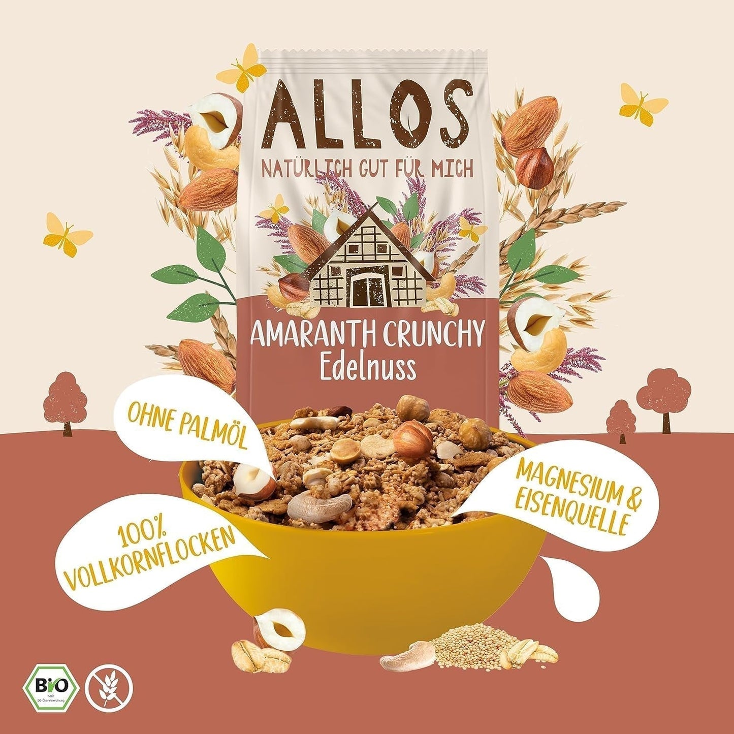 ALLOS Amaranth Crunchy Nobleuss | Økologisk müsli Nut Oats Cereal til den lille Cereal Naty Shop