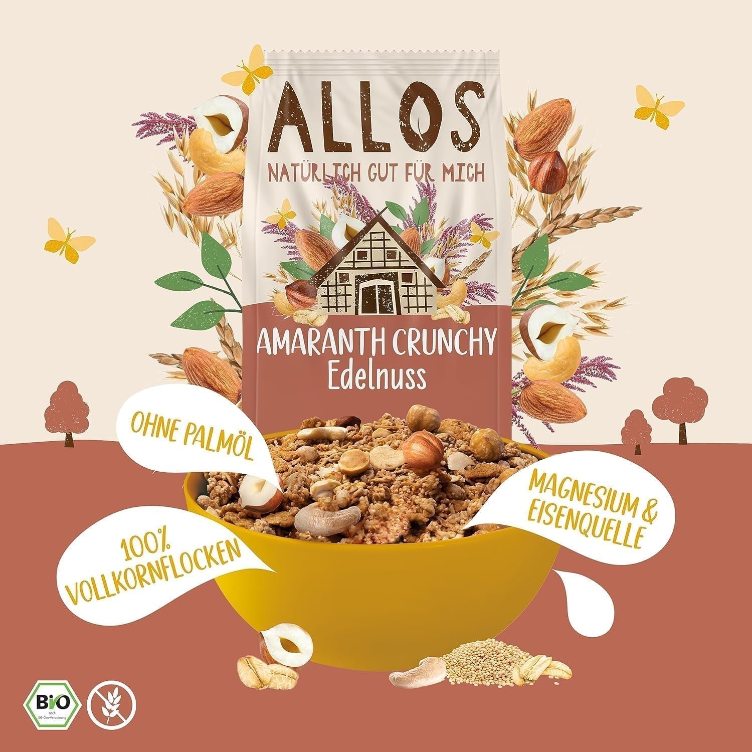 ALLOS Amaranth Crunchy Nobleuss | Økologisk müsli Nut Oats Cereal til den lille Cereal Naty Shop