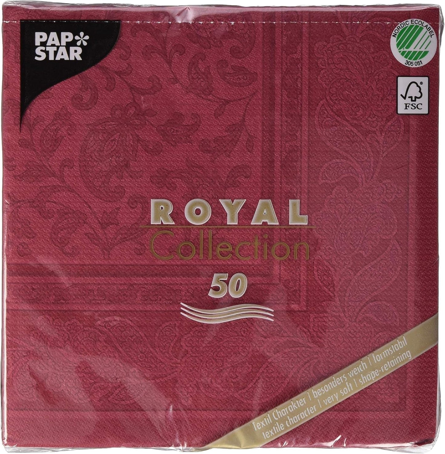 50 servietter "ROYAL Collection" 1/4 fold 40 Cm X 40 Cm Bordeaux "Ornaments"