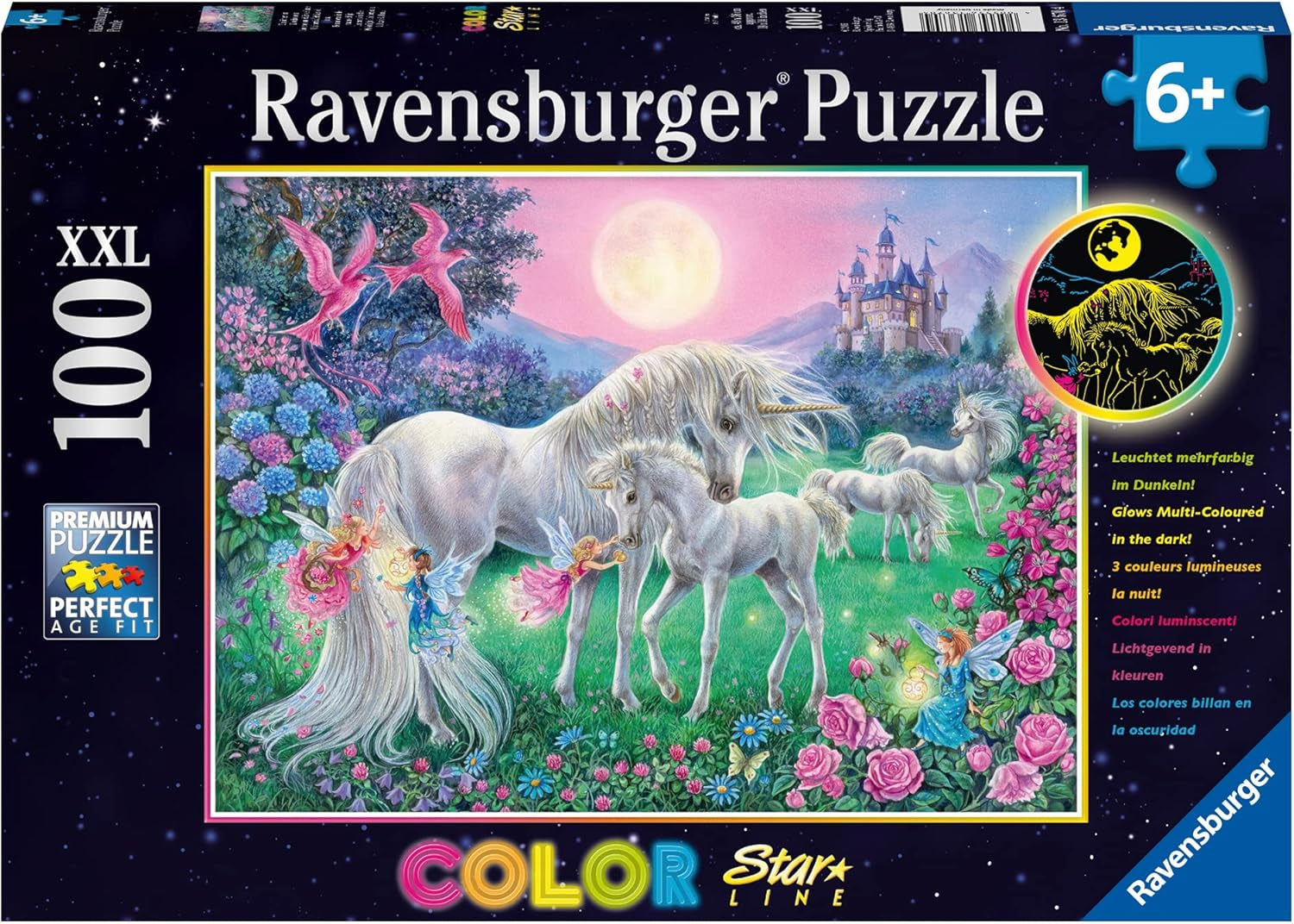 Ravensburger puslespil til børn - 13670 Unicorns in the Moonlight - Unicorn Light Up Puslespil til børn 6+ 100 brikker XXL størrelse, Glows in the Dark Puslespil Naty Shop Unicorns in the Moonlight