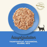 Applaws 100% naturlig Nassfutter für Katzen, Thunfischfilet mit Krabben in Brühe - Packung mit 12 x 70g Beuteln