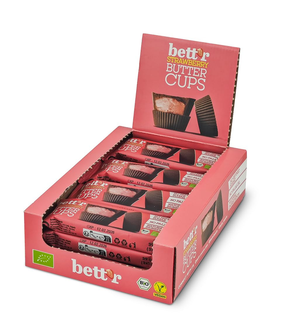 Bett'r Guilt-fri økologiske hasselnøddesmørblomster. 100% vegansk, glutenfri og laktosefri - 12 x 39 g