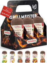 KOTÁNYI Grill Krydderi Gavesæt - 6er Carrier - Gaver til Mænd - Grill Tilbehør & Krydderi Sæt für jedes BBQ - Grill Tilbehør inkl. Magic Dust - [Jetzt Geburtstagsgeschenk für Männer bestellen!]