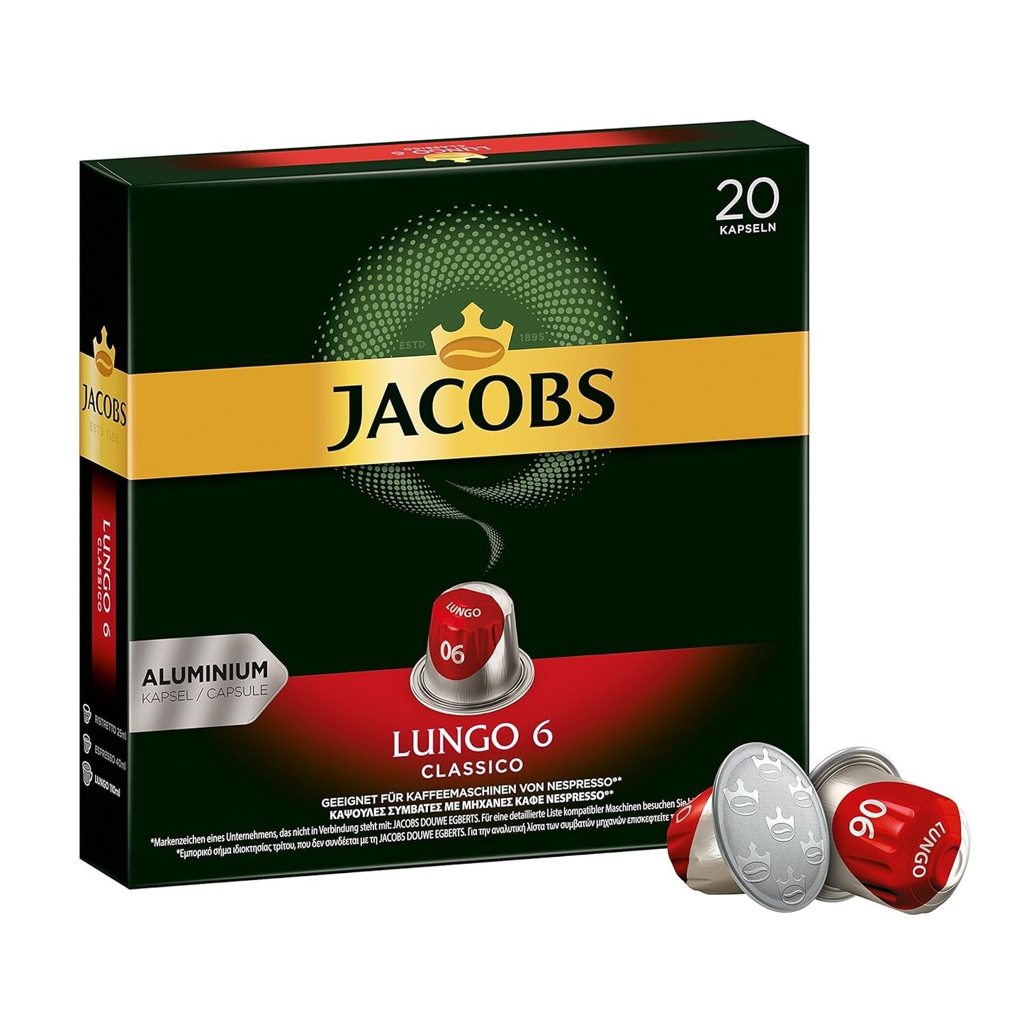 Kaffeekapsel Lungo Intenso, Intensitet 8 af 12, 10 x 20 Getränke & Kaffeekapseln Lungo Classico, Intensität 6 af 12, 20 Nespresso®*-kompatibel Kapsel, 10 x 20 Getränke