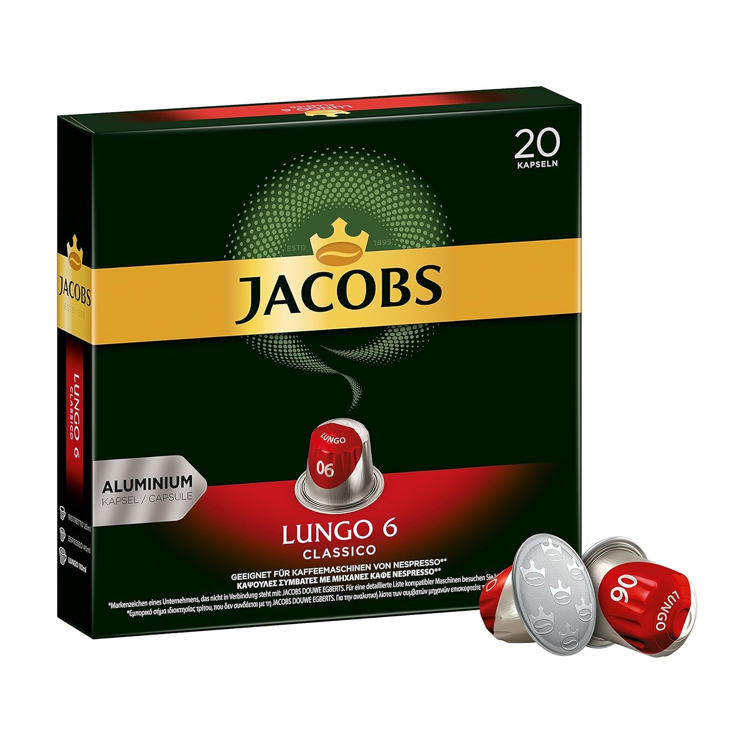 Kaffeekapsel Lungo Intenso, Intensitet 8 af 12, 10 x 20 Getränke & Kaffeekapseln Lungo Classico, Intensität 6 af 12, 20 Nespresso®*-kompatibel Kapsel, 10 x 20 Getränke