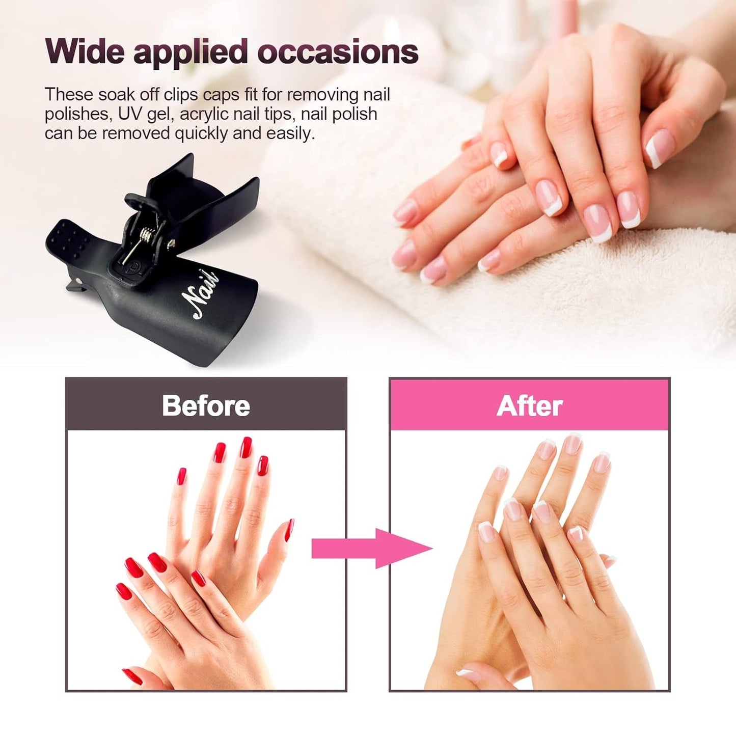 Hanyousheng Nagellackentferner Clips, Nagel Clips, 10 Stück Schwarz Nagelclips, Nagel Klammer, Nails Art Gel Cap, Soak off Clip Cap UV Gel Poliermittel Entferner Wrap Nail Tool