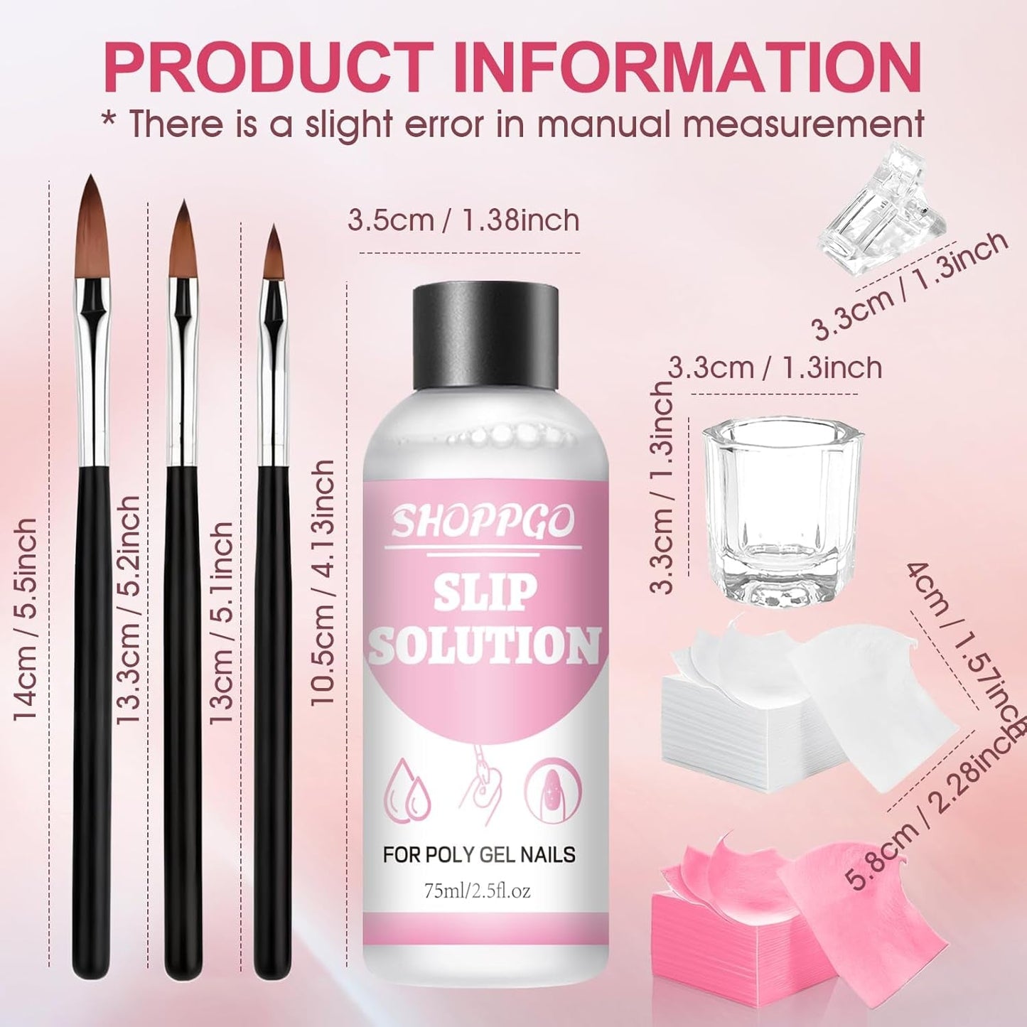 Polygel Glatteopløsning, Polygel Slip Solution Neglesæt, Glatteopløsning 75 ml, Indeholder 5 neglespidsklips, 3 neglebørster, 1 krystalkop, 100 rengøringsark