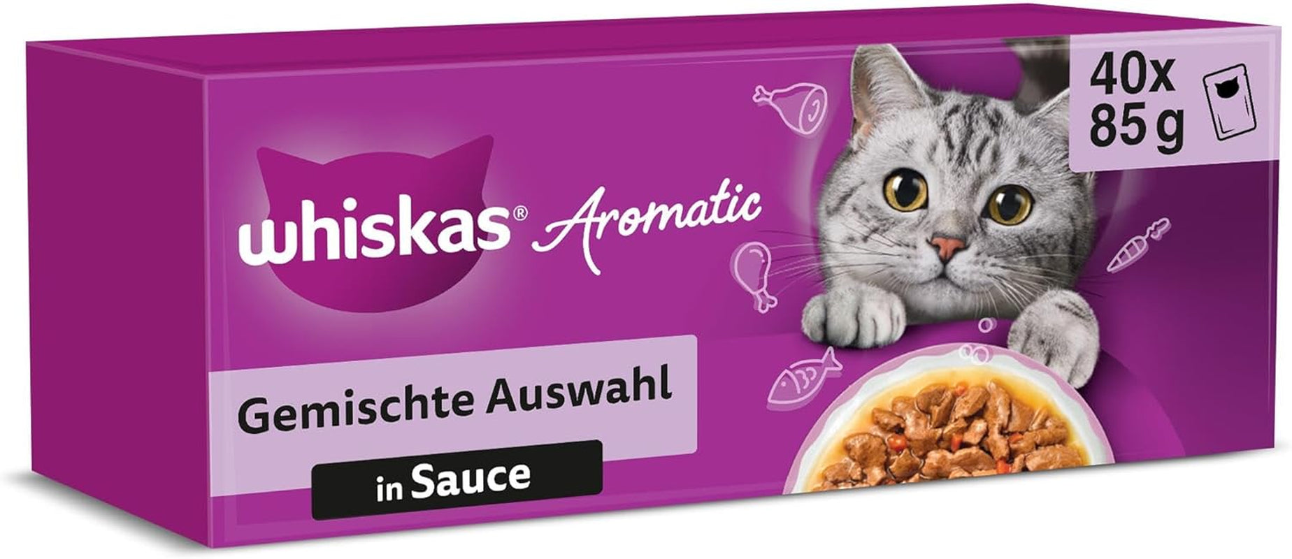 WHISKAS Våd aromatisk kattefoder i sauce 40 x 85g Udvalg af fisk