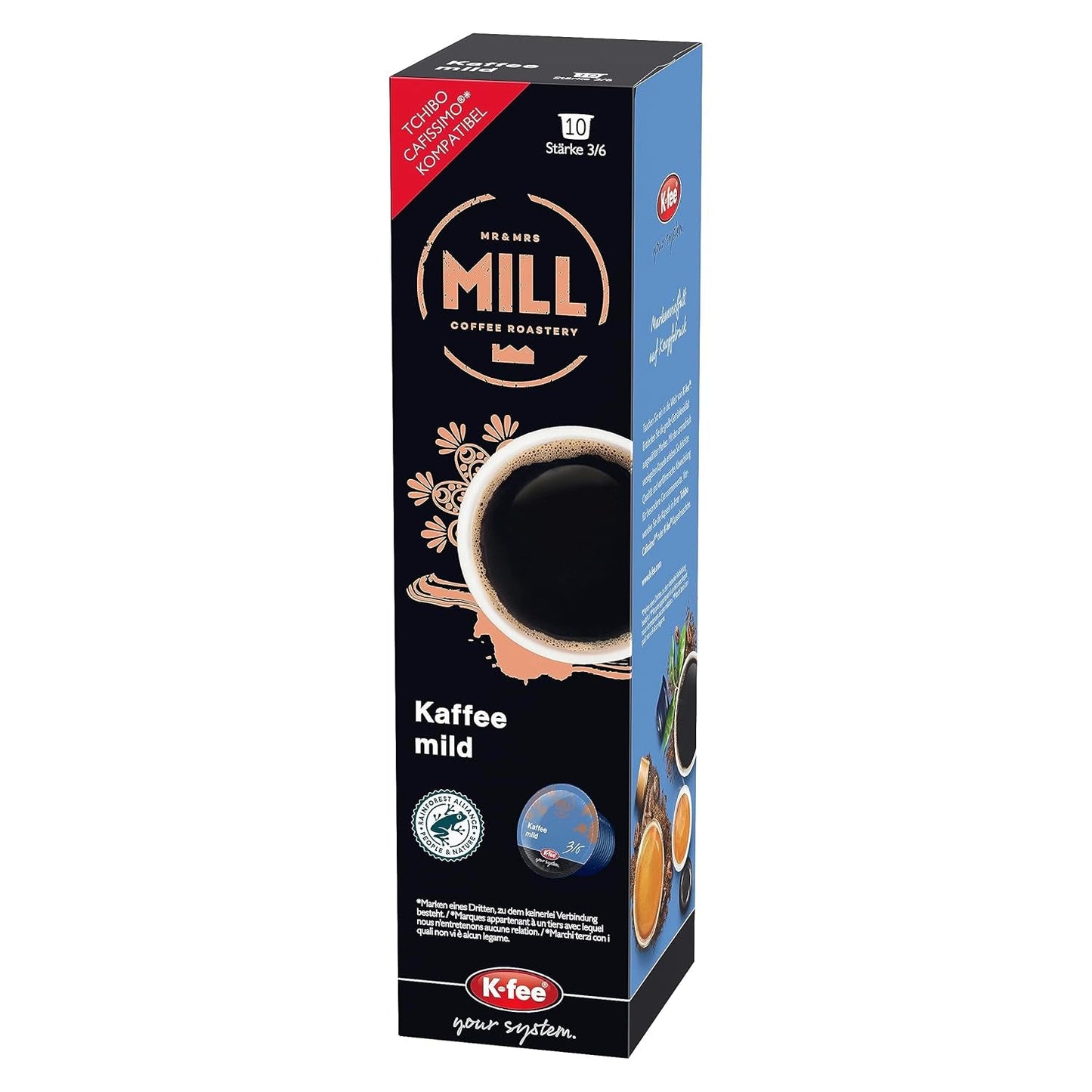 Mr & Mrs Mill Kaffee mild Filterkaffee, kompatibel med K-fee & Tchibo Cafissimo*, Stärke 3/6, 120 Kaffeekapseln