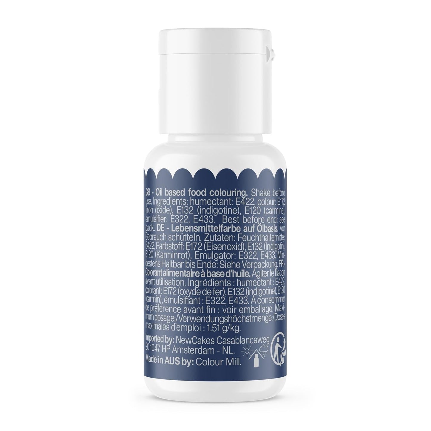 Madfarve Farve Mill Oil Blend Midnight Oil - Madfarve til chokolade, fondant, muffins, kager, bagning, makroner - Madfarve til dekoration af kager - 100 ml
