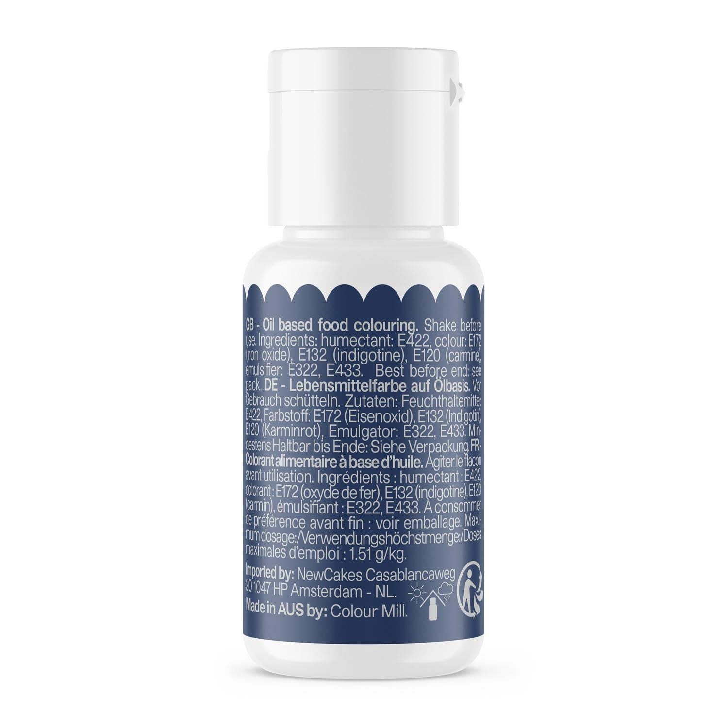 Madfarve Farve Mill Oil Blend Midnight Oil - Madfarve til chokolade, fondant, muffins, kager, bagning, makroner - Madfarve til dekoration af kager - 100 ml