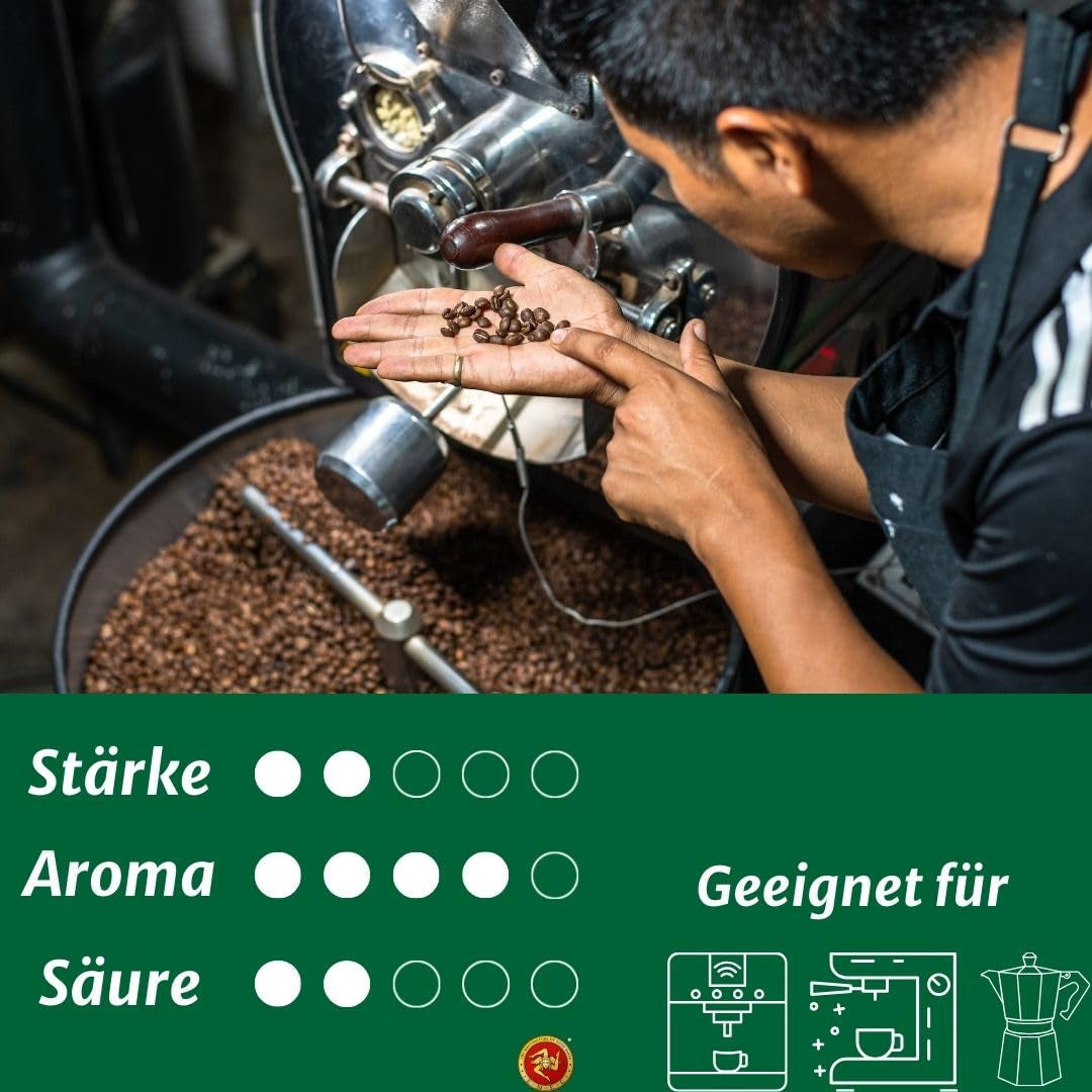 Caffè Crema - Kaffebønner ristet på Sicilien - Traditionel lang ristningsproces med perfekt crema, 250 g pose, ekstra lav surhedsgrad til fuldautomatiske maskiner og portafilter