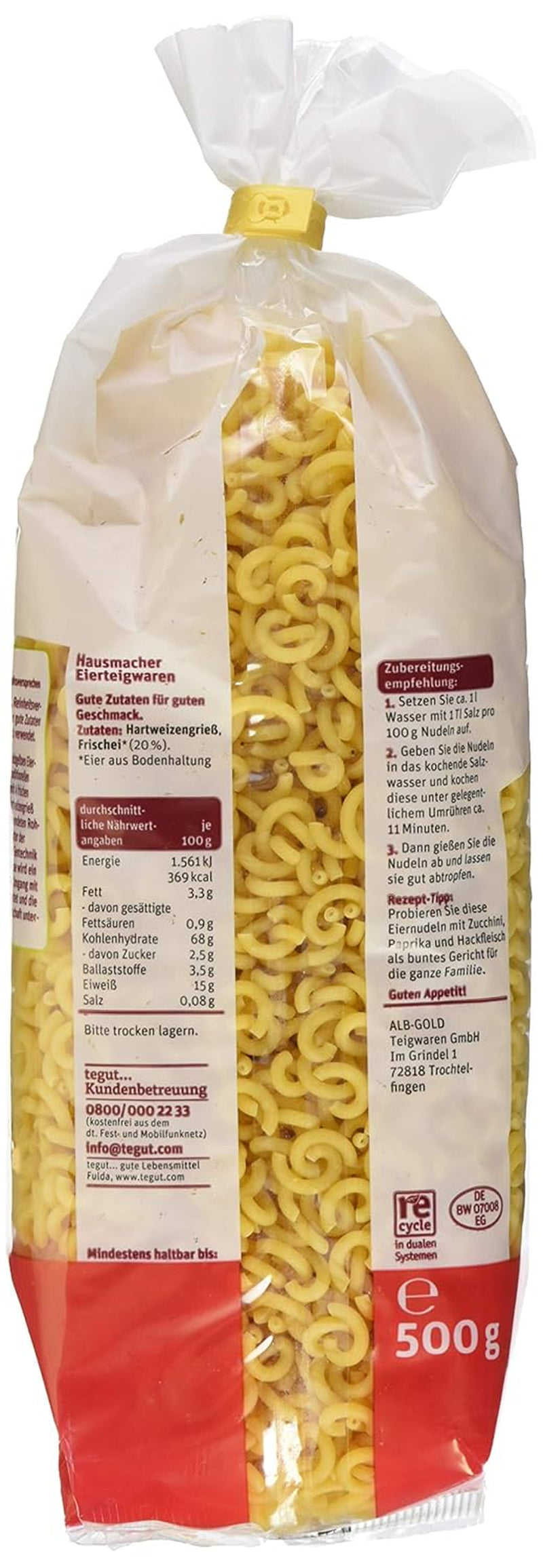 tegut... Nudler med æg og gaffelformet spaghetti, 1 x 500 g