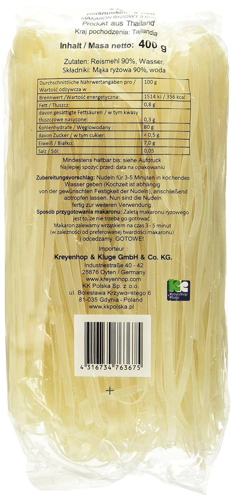 Risnudler - Thai, 5 mm brede risbåndsnudler, lavet af rismel - 17 x 400 g