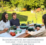 24-delt keramisk stentøjsstel til 6, Ibiza-design, TESTVINDER. Et lækkert middelhavsservicesæt med skåle og tallerkener. Pure Living servicesæt, salviegrøn.