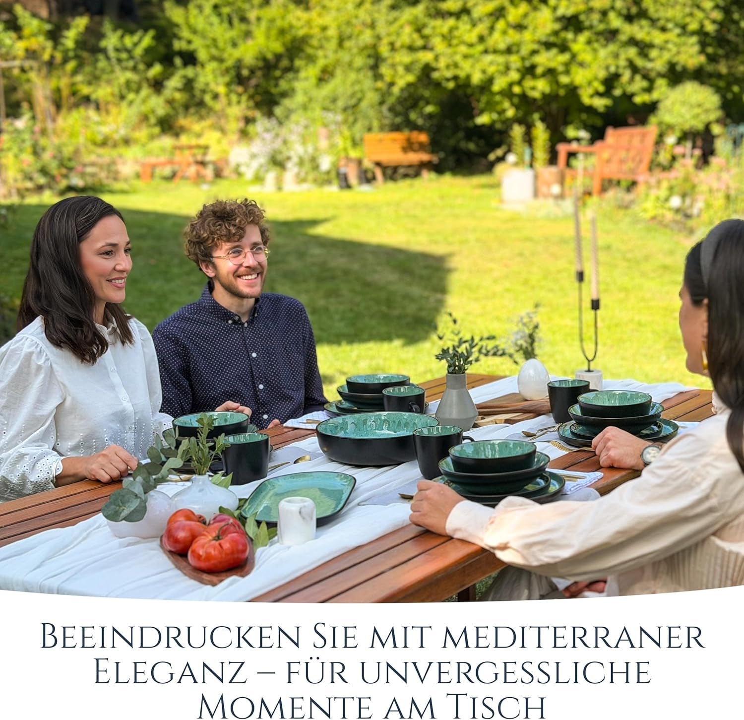 24-delt keramisk stentøjsstel til 6, Ibiza-design, TESTVINDER. Et lækkert middelhavsservicesæt med skåle og tallerkener. Pure Living servicesæt, salviegrøn.