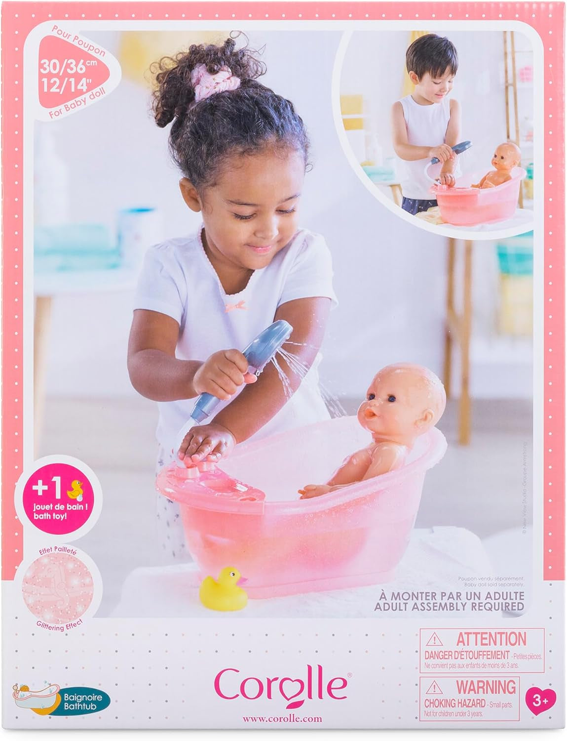Corolle 9000141660 - Mon Grand Poupon badekar med pumpefunktion og gummi ducky til alle 30-36 cm, 32,5 cm dukker, fra 3 år