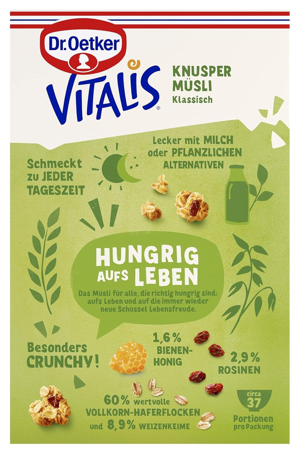 Dr. Oetker Vitalis Classic Crispy Mysli: Stor pakke sprød morgenmadsmüsli med rosiner, 1 pakke, 1,5 kg