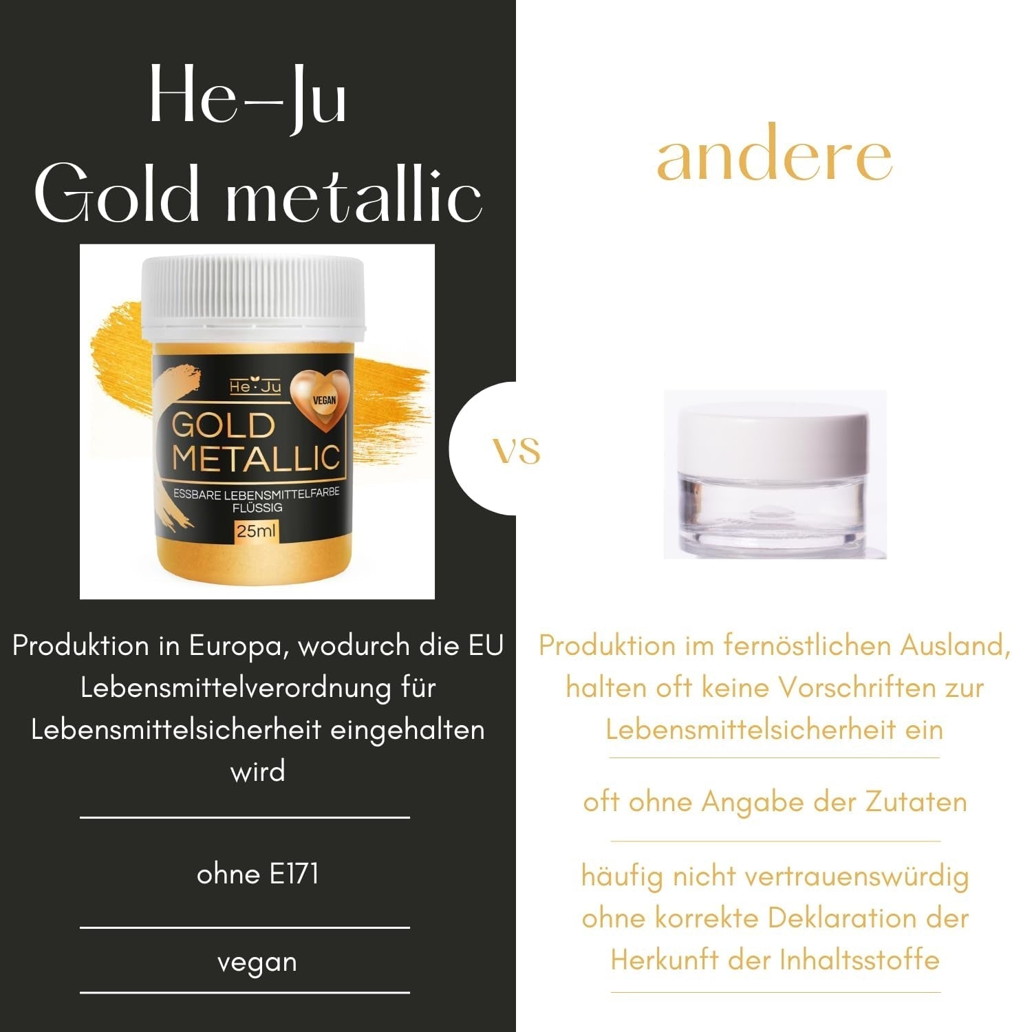 He-Ju Metallic Gold flydende madfarve 25 ml, spiselig glitter til drikkevarer og mad (Metallic Gold, 25 ml)
