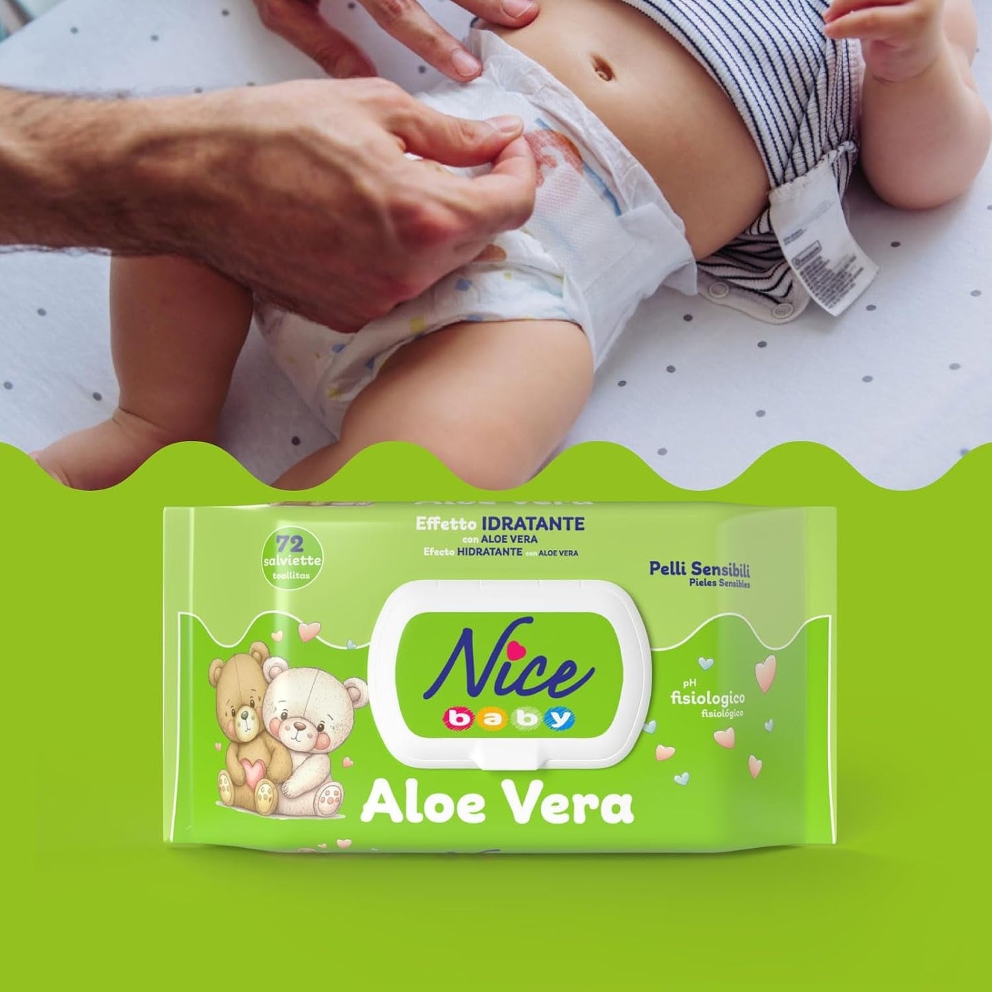 Renseservietter til børn og babyer - med aloe vera og arganolie - dermatologisk testet - fysiologisk pH-værdi - maxi format: pakke med 72 servietter - Pæn