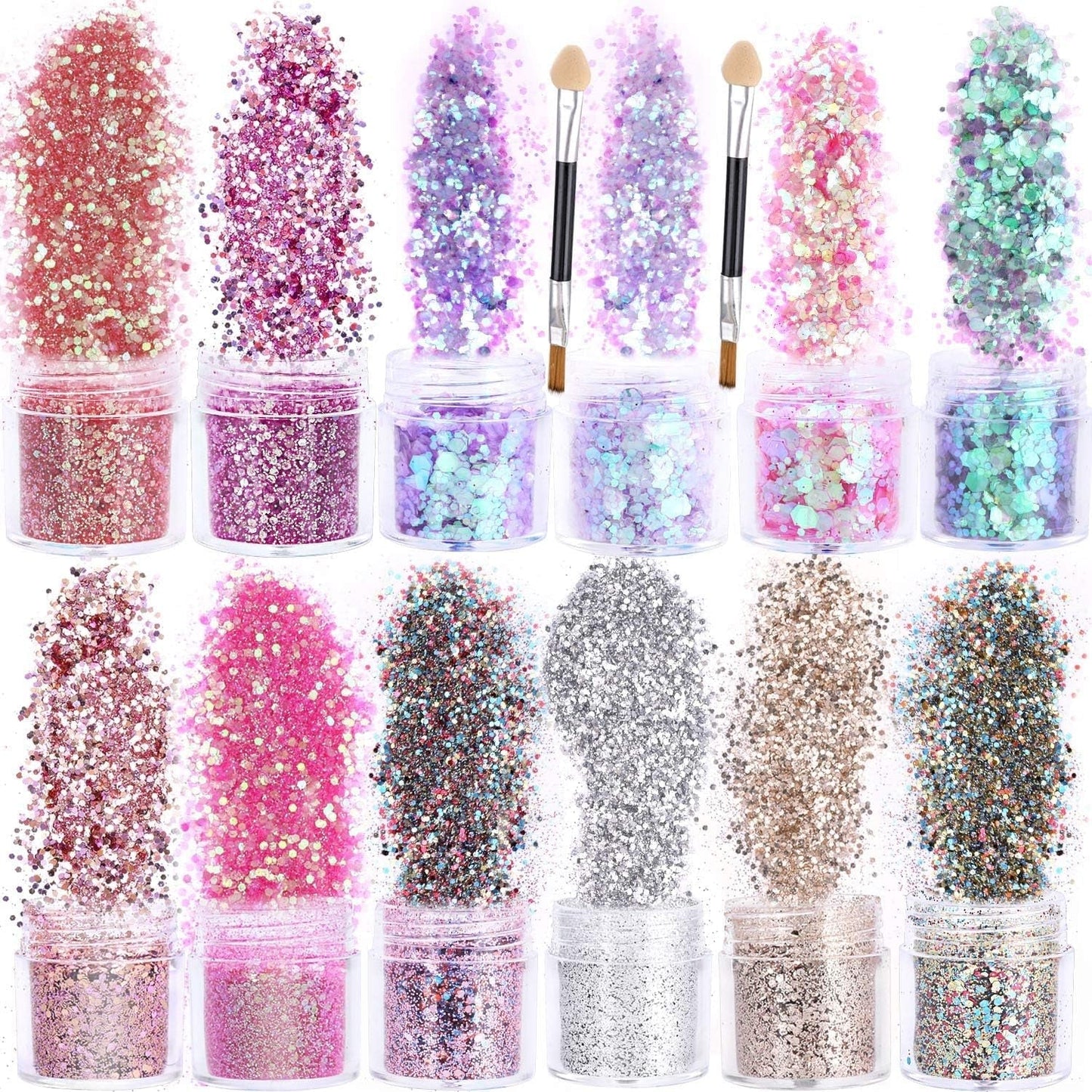 HOWAF 12 æsker Negle Glitter Ansigt Kropsbørste Glitter Makeup Negle Glitter Øjen Læbe Hår Kropsdekoration Halloween Julefestival Maskerade Makeup Tilbehør