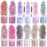 HOWAF 12 æsker Negle Glitter Ansigt Kropsbørste Glitter Makeup Negle Glitter Øjen Læbe Hår Kropsdekoration Halloween Julefestival Maskerade Makeup Tilbehør
