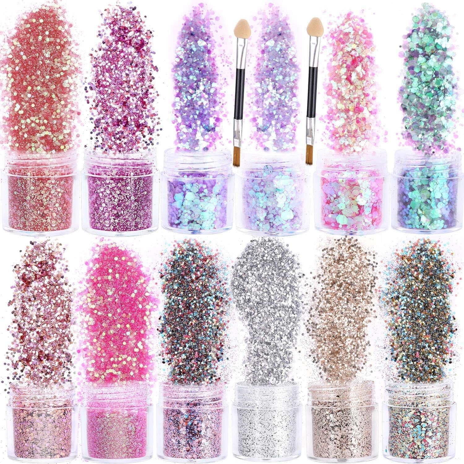 HOWAF 12 æsker Negle Glitter Ansigt Kropsbørste Glitter Makeup Negle Glitter Øjen Læbe Hår Kropsdekoration Halloween Julefestival Maskerade Makeup Tilbehør