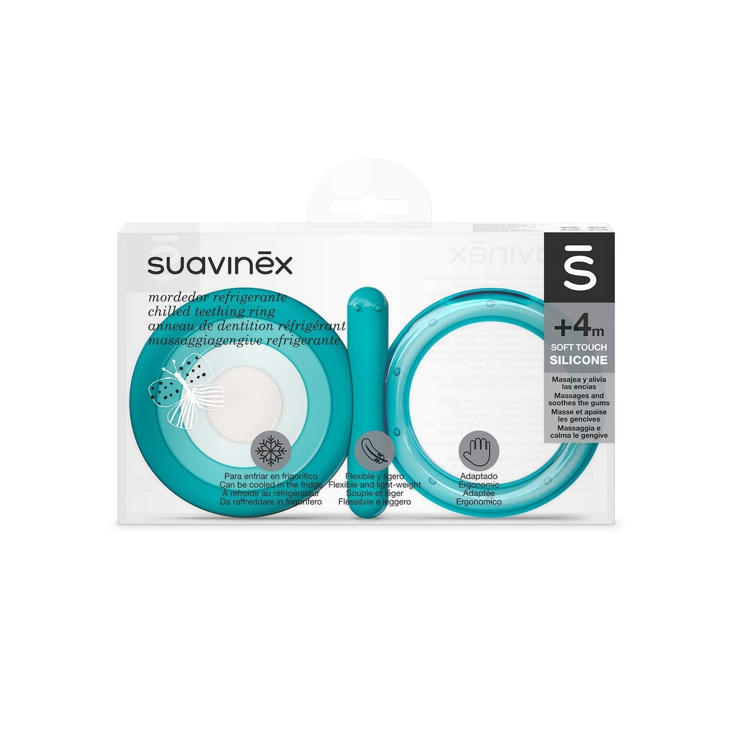 Suavinex Baby Silikone Bringning + 4 Måneder Cool Blød og Let Butterfly Blue Bringning