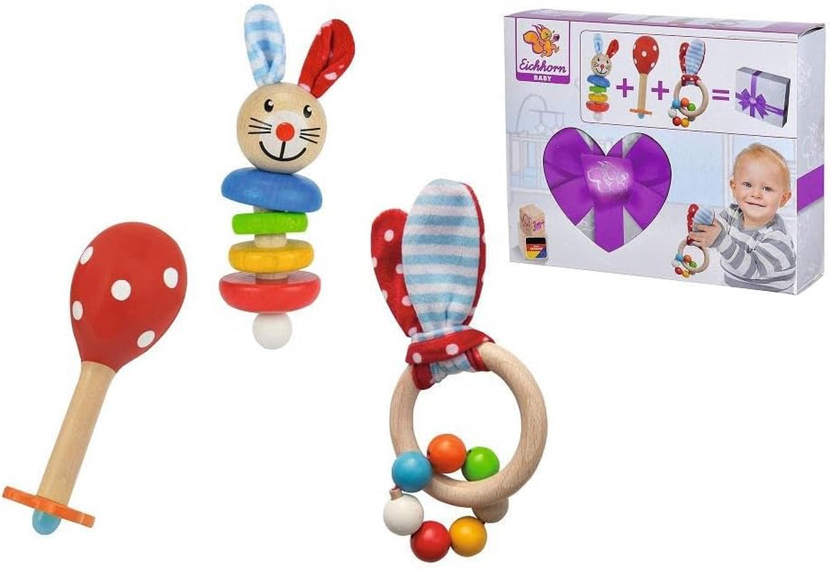 Eichhorn 100017045 - Babystarter/gavesæt med maraca, legetøj med lyd og legetøj med kaninmønster, 3 stk, fra 3 måneder Legetøj Bebe Naty Shop
