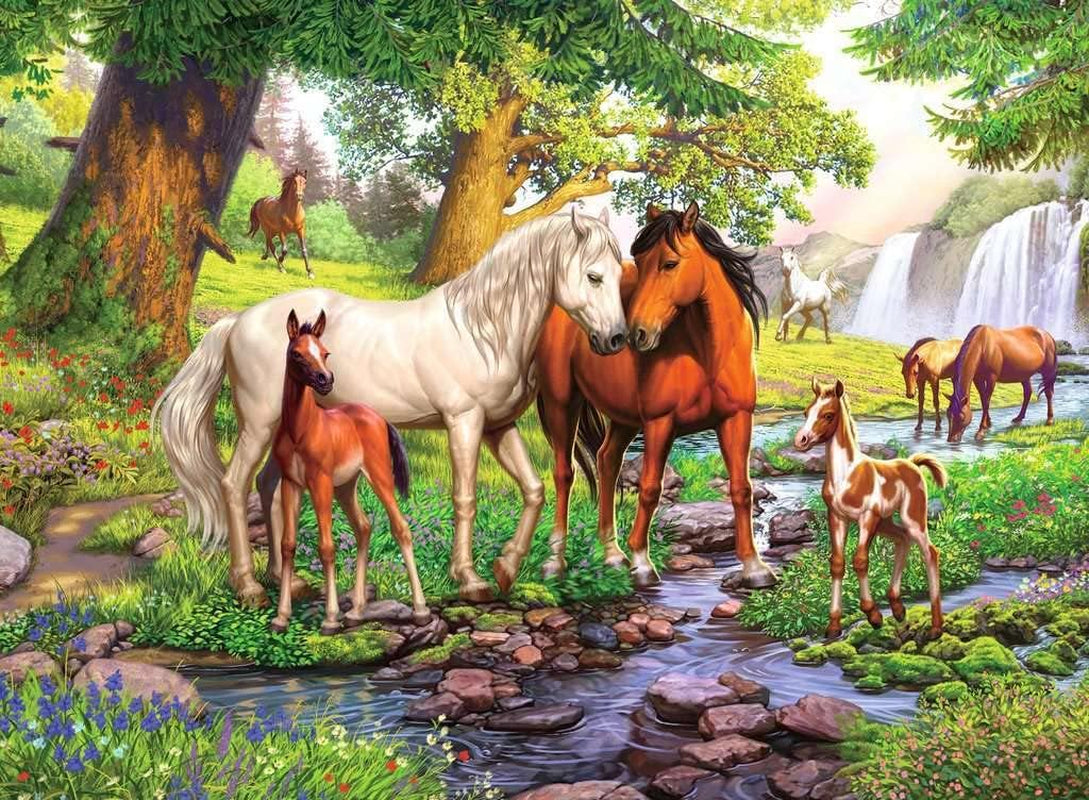 Ravensburger børnepuslespil - 12904 Vilde heste ved floden - 300-stykkers hestepuslespil til børn fra 9 år og ældre i XXL-format Puslespil Naty Shop