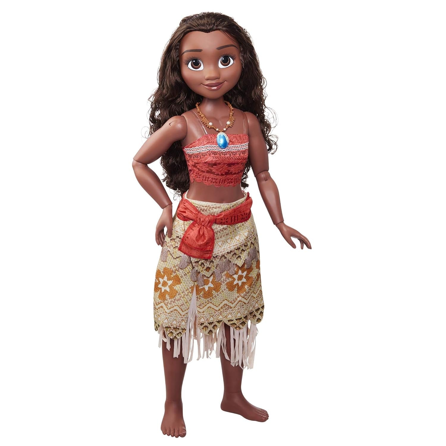 Disney Princess Moana 80 cm Play Doll by Jakks Pacific Movable Doll with Brush to Comb Her Wavy Curls Filminspireret kjole Aftageligt vedhæng Halskæde Dolls Naty Shop