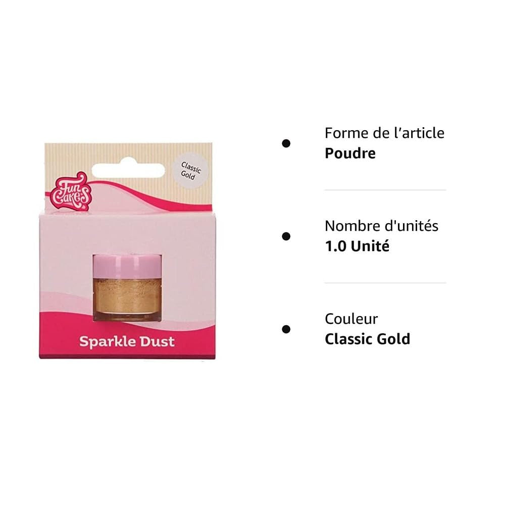 Funcakes Sparkle Dust Classic Gold: Glitterstøv i fødevarekvalitet til kagedekoration, Halal-certificeret