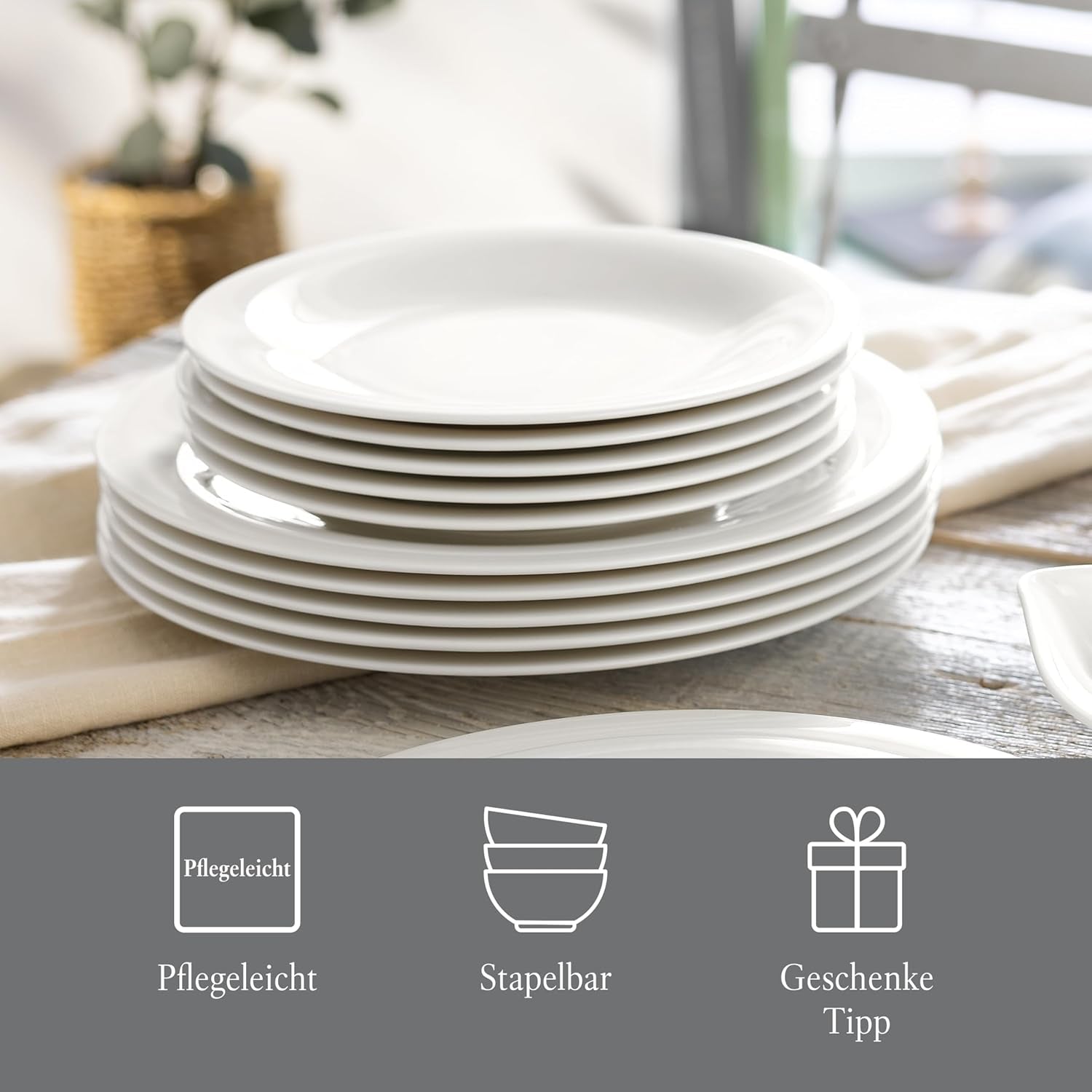 vivo - Villeroy & Boch Group – Essential White Dinner Set 18 tlg. Weiß, Spülmaschinenfest, Mikrowellensicher, Geschirr Set for 6 Personen, Müslischalen, Speiseteller, Dessertteller, Premium Porzellan