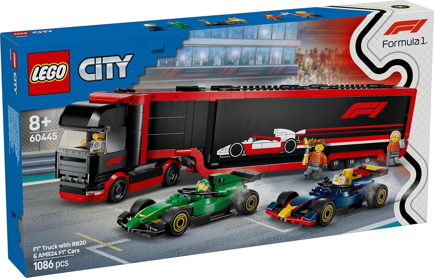 LEGO City F1 Transporter med RB20 & AMR24 F1 racerbiler - Legetøjsbiltransporter til Red Bull & Aston Martin Formel 1 Teams - Inkl. 5 minifigurer - Gave til drenge og piger i alderen 8+ 60445 Byggesæt Besuche den LEGO-Store