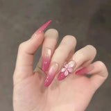 Moonglow Lange Negle Stiletto Mælkehvid Pink Gradient Glitter Cool falske negle med lim Pink Ombre Glitter Kunstige negle