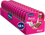 Vitakraft Poésie Création, våd kattefoder, vådfoder i sauce, med oksekød og gulerod, bulkpakning, uden tilsat sukker eller korn (15 x 85g)