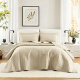 Comfort Spaces Kienna Quilt Sæt, Luksus Dobbelt Stitch Sommertæppe, Letvægts, Blødt, Helårs Sengetøj, Matchende pudebetræk, Hvid, Tæppe til King Size Senge (264,2 X 228,6 Cm), Naty Shop Dyner og dyner Elfenbensfarve King Size