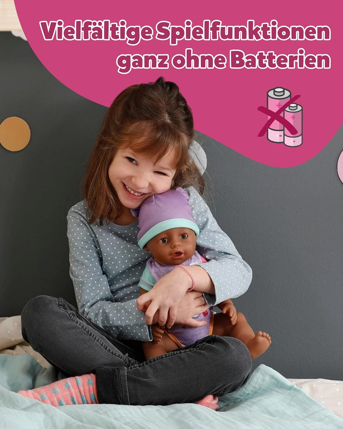 BABY Born Eva - babydukke 43 cm - 10 funktioner inklusive tilbehør og madras - Fungerer fuldt ud uden batterier - Velegnet til børn fra 3 år og derover